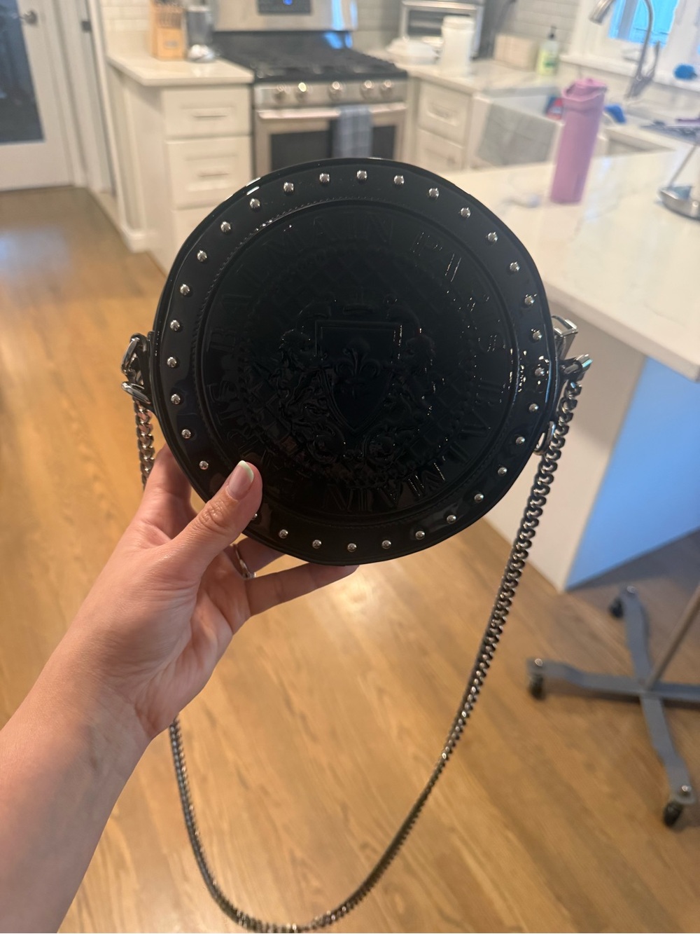 Balmain Black Round Studded Crossbody Bag